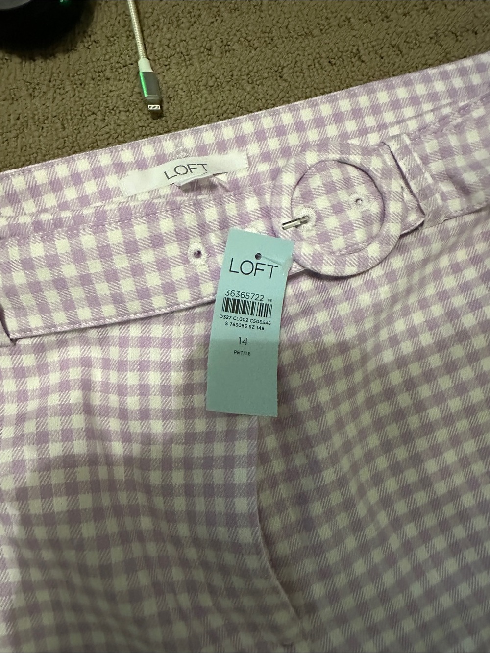 LOFT Lavender Gingham Belted pants